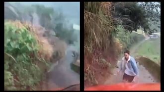 南投大山崩！　駕駛拔腿倒車幸運躲過