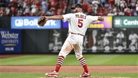 ▲傳奇名將普侯斯（Albert Pujols）登板後援。（圖／美聯社／達志影像）