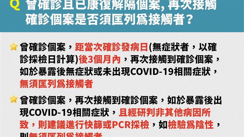 確診康復後　三個月內免再被匡列