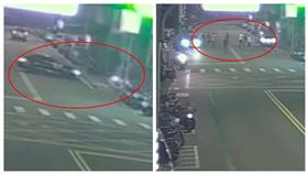 ▲竹聯幫明仁會三峽分會朱姓幹部等人，約邱姓債主談判，卻當街圍毆邱男。邱男逃回車上，油門一踩衝撞朱男等人，製造脫逃機會。（圖／翻攝畫面）