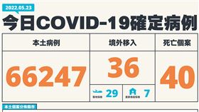 中央流行疫情指揮中心今（23）日公布，國內新增66283例COVID-19確定病例。（圖／指揮中心提供）