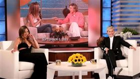 珍妮佛安妮斯頓笑虧當年艾倫穿著像去打高爾夫球。（圖／美聯社／達志影像）