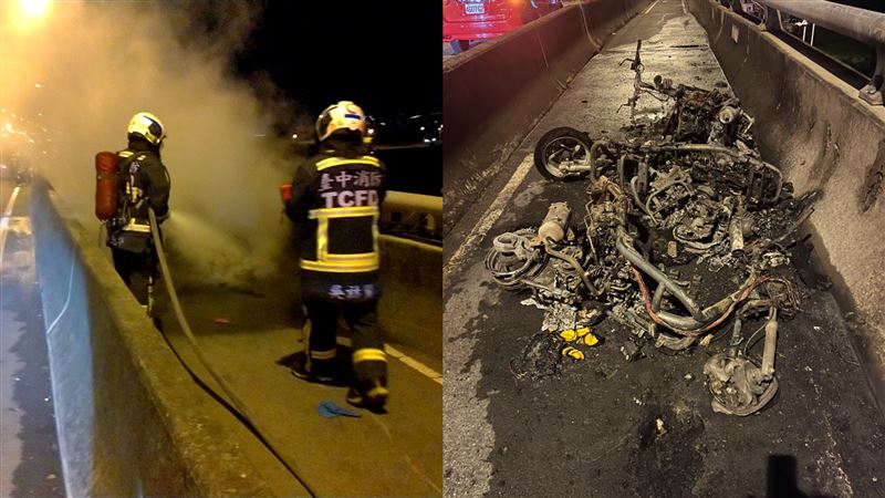 台中15機車連撞起火　3車燒剩骨架