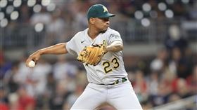 ▲運動家捕手貝森寇特（Christian Bethancourt）登板投球。（圖／美聯社／達志影像）