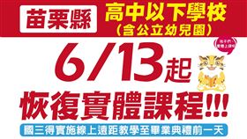 苗栗縣宣布，6/13恢復實體上課 (圖／苗栗縣政府提供)