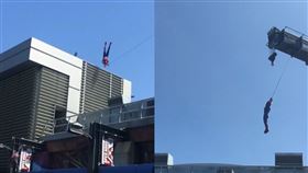 有網友PO出，「蜘蛛人」在空中表演時，意外撞牆墜落。（圖／翻攝自《mdglee_szm》IG）