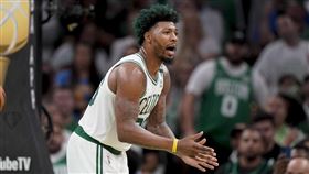 ▲史馬特（Marcus Smart）為了紀念母親將頭髮染成綠色。（圖／美聯社／達志影像）