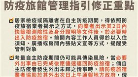 指揮中心今日宣佈「防疫旅館管理指引修正重點」。（圖／指揮中心提供）