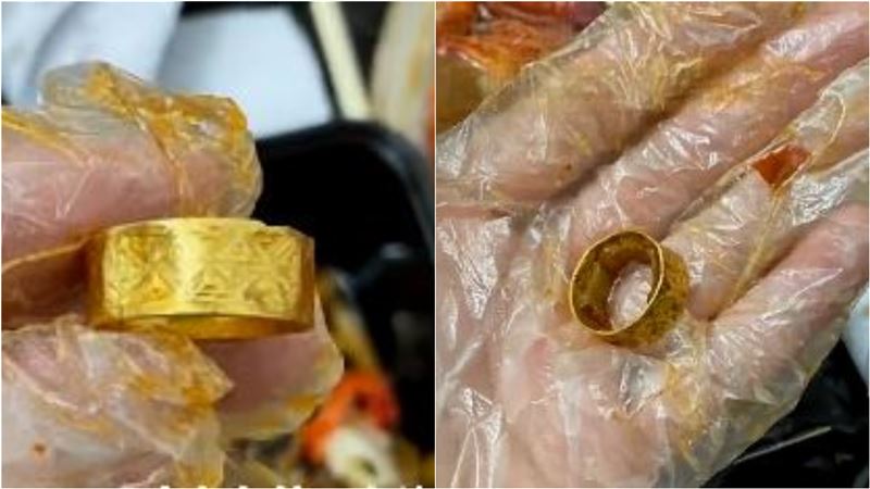 吃小龍蝦咬到3萬金戒指　結局被讚爆