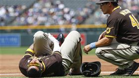 ▲馬查多（Manny Machado）腳踝扭傷。（圖／美聯社／達志影像）