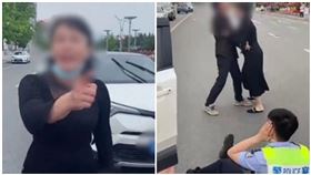 中國遼寧丹東一名女子與父親開車外出看醫生，因為健康碼顯示黃碼被警方攔截。（圖／翻攝自微博）