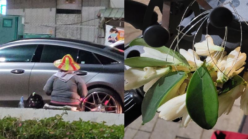 身障嬤賣玉蘭花　坐分隔島背影惹鼻酸