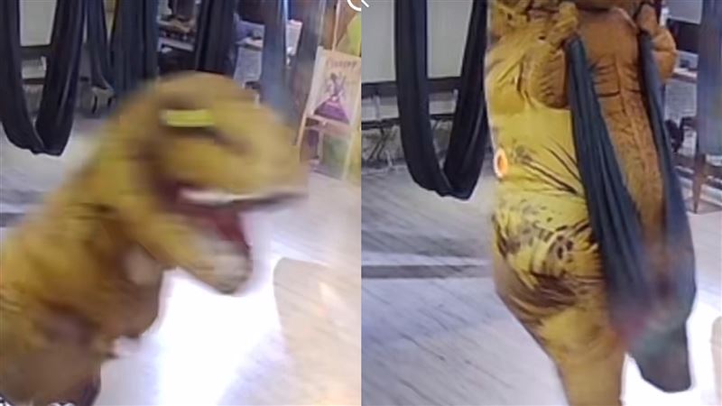 員工上班嗨扮恐龍　這1幕讓老闆怒了