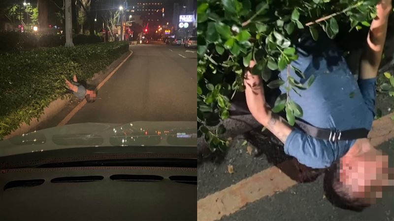 阿北醉躺分隔島　半身外露險成斷頭台