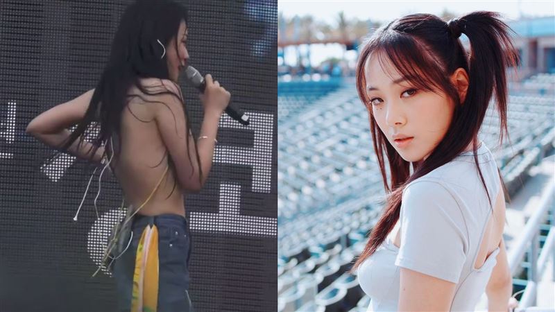 女歌手被噴濕脫了　比基尼滑落險走光