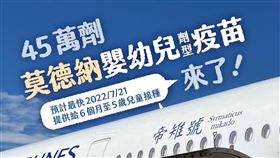 蔡英文說，45萬劑莫德納嬰幼兒劑型疫苗來了！（圖／翻攝自蔡英文臉書）