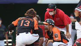 ▲統一獅陳鏞基頭部觸身球。（圖／統一獅球團提供）