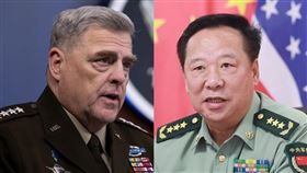 美軍陸軍上將、參謀首長聯席會議主席密利（左）7日與中國中央軍委聯合參謀部參謀長李作成（右）視訊通話。（圖／翻攝自facebook.com/TheJointStaff、中國軍網網頁81.cn）
