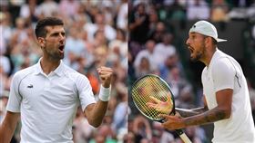 ▲本屆溫網冠軍賽有望上演喬科維奇（Novak Djokovic）和基爾喬斯（Nick Kyrgios）的網壇「惡霸對決」。（組合圖／美聯社／達志影像）