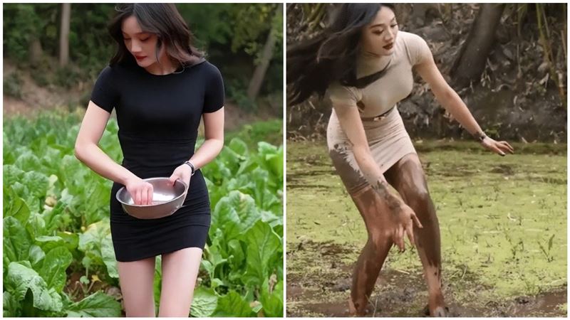 妹子穿包臀短裙「插秧」網喊春天來了