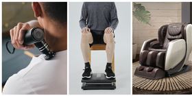 ▲（圖左到圖右）筋膜按摩槍、律動機、按摩椅（圖／業者提供）
