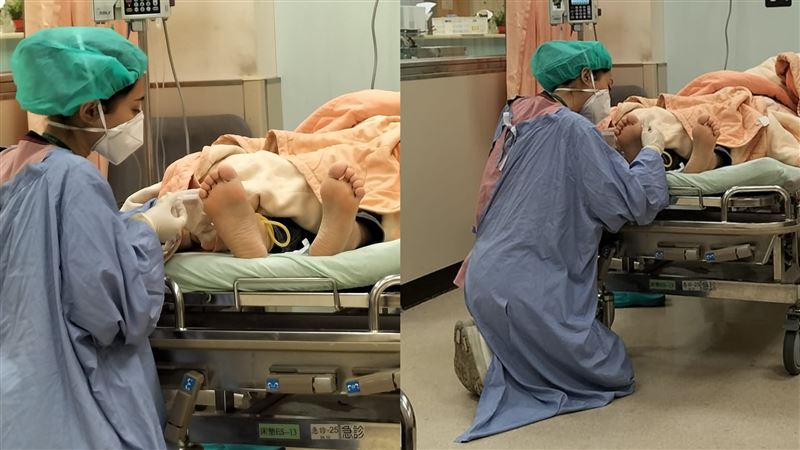 護理師跪地「幫病患用腳」　萬人噴淚