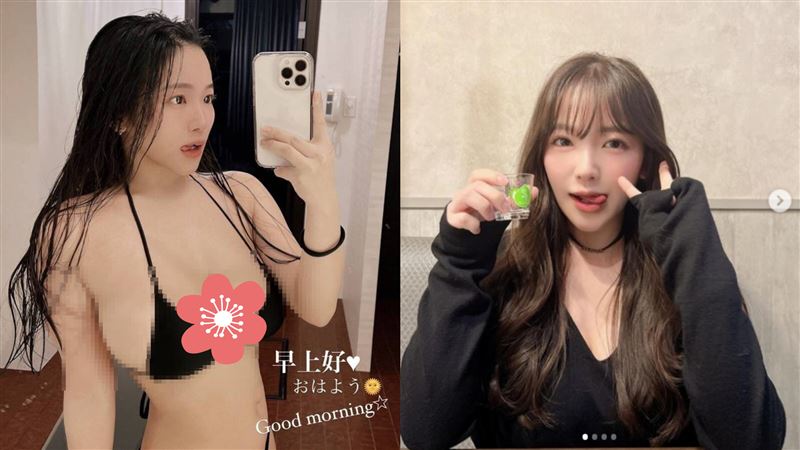 天木純穿超小黑色比基尼包不住巨乳。(圖/翻攝自天木純IG)