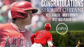 ▲大谷翔平在年度體育卓越表現獎（ESPY Award）中拿下最佳男運動員獎。（圖／翻攝自天使推特）