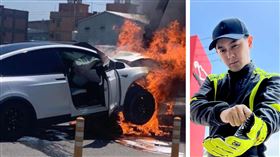 林志穎,自撞,特斯拉（合成圖／翻攝畫面、林志穎臉書）