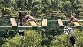 10歲男童到湖北知名高空吊橋遊玩時，不慎從娛樂設施上墜落。（圖／翻攝自梨視頻）