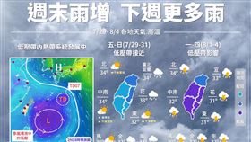 季風低壓帶靠近！水氣逐日增　8/1起各地防較大雨勢▲（圖／翻攝自報天氣 - 中央氣象局臉書）