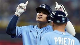 ▲張育成對前東家守護者3打數2安。（圖／美聯社／達志影像）