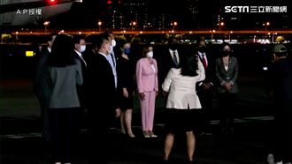 裴洛西著粉紅色套裝　外長吳釗燮迎接