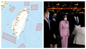  裴洛西抵達台灣松山機場。（圖／AP授權），共軍軍演，圖環球網