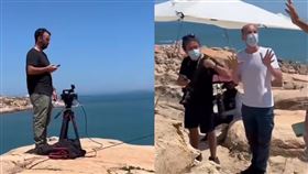 有外國人拍攝軍演，遭「福建群眾」包圍阻止。（圖／翻攝自微博）