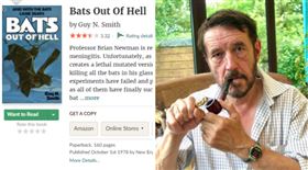 81歲的英國驚悚小說家蓋‧史密斯（Guy N Smith），日前傳出因感染新冠病毒病逝的消息，他在1977年就神預言般的寫出《蝙蝠逃獄》（Bats out of Hell）這部作品，描述一隻受感染的蝙蝠逃出實驗室，散播瘟疫，這部小說因為新冠疫情而再度翻紅，但他的創作者卻辭逝了。

圖／goodreads.com　史密斯臉書