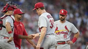 ▲麥克拉斯（Miles Mikolas）2.2局掉10分。（圖／美聯社／達志影像）