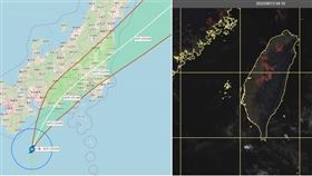 左圖：13日2時中央氣象局「路徑潛勢預測圖」顯示：第8號「輕颱米雷」，在日本南方近海，向北北東轉東北加速，13日侵襲日本東京一帶，14日進入日本東方海面。

右圖：13日4：10真實色雲圖顯示，各地晴朗、雲層稀疏。