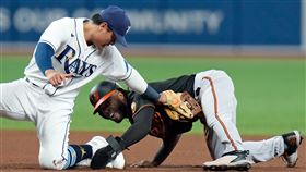 ▲張育成連續8場先發敲安紀錄中斷。（圖／美聯社／達志影像）