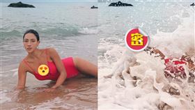 ▲正妹陳立泠海邊拍美照慘遭海浪暗算。（圖／陳立泠提供）