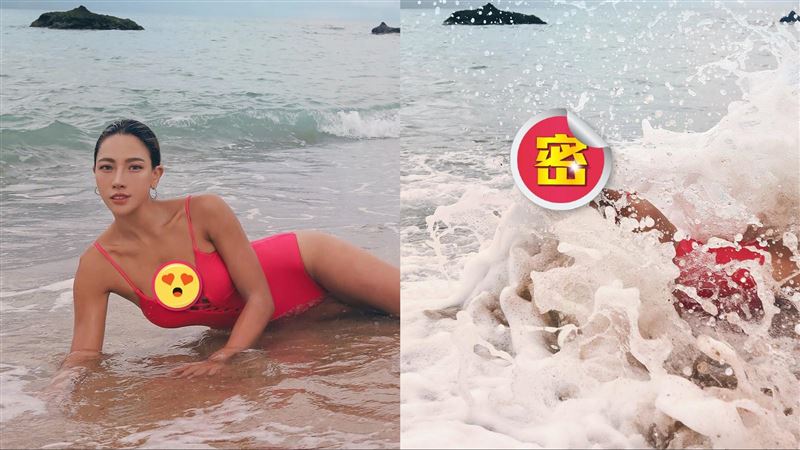 獨／女神側躺沙灘　一道浪美照變醜照