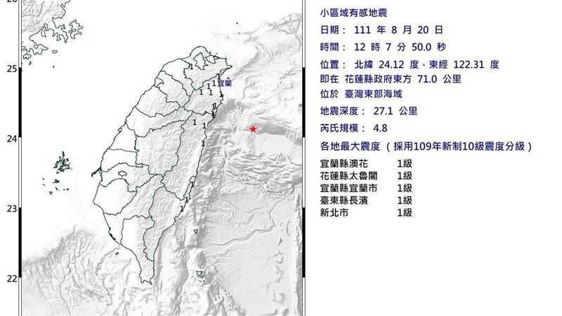 新／12:07有感地震　規模4.8