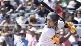 ▲海盜新秀克魯茲（Oneil Cruz）敲出史上最強勁一壘安打。（圖／美聯社／達志影像）