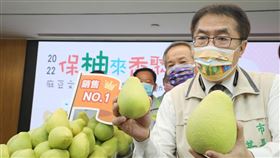 台南麻豆文旦節9/3登場台南市長黃偉哲（右）30日宣布，麻豆文旦節9月3日在麻豆代天府登場，現場舉辦多項活動同歡。（台南市政府提供）中央社記者張榮祥台南傳真  111年8月30日