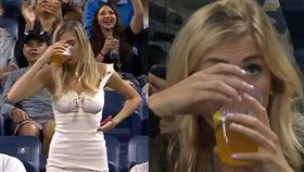 ▲梅根（Megan Lucky）去年因豪飲啤酒飲料一炮而紅。（組合圖／翻攝自US Open Tennis推特）