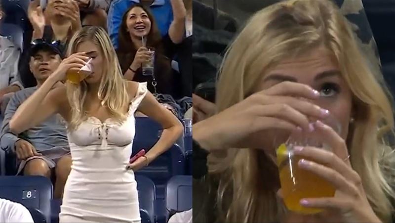火辣女觀眾豪飲啤酒　獲美網官方認證