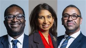 英國首相特拉斯任命夸騰（左）為財政大臣、柯維立（右）為外交大臣、布瑞弗曼（中）為內政大臣，這是英國內閣包括首相在內的4個最高職位首次沒有一個白人男性。（圖／翻攝自維基百科共享資源，作者：Chris McAndrew，CC BY 3.0、作者：David Woolfall，CC BY 3.0、facebook.com/james.cleverly）