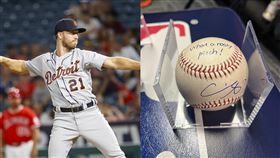 ▲大谷翔平幫火箭人兒子（Kody Clemens）簽三振球。（圖／美聯社／翻攝自Adrian Garro推特）