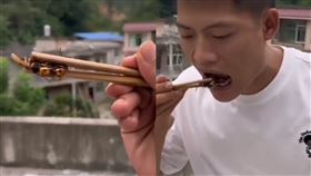 中國網紅為了增加流量，生吃2隻霸王漢活蜜蜂。（圖／翻攝自爆廢公社公開版）