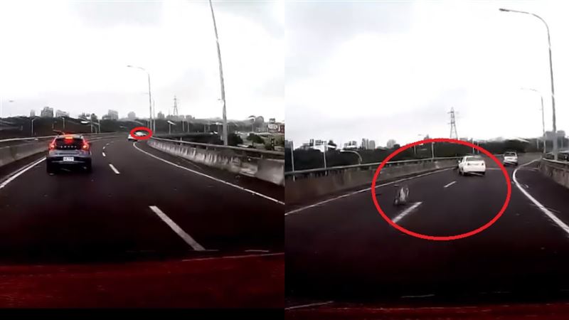 轎車五楊高架「打水漂」　驚險畫面曝